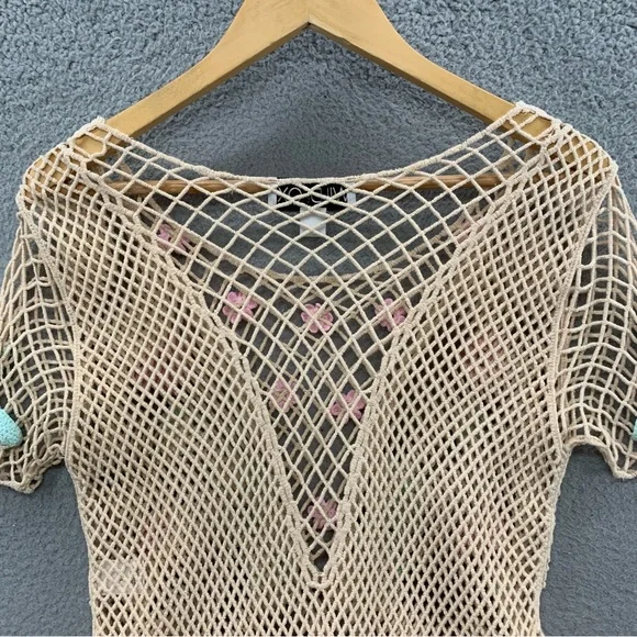 Wildfox Women’s M Crochet Floral Beige Green Embroidered Top Blouse See Through - Picture 8 of 10
